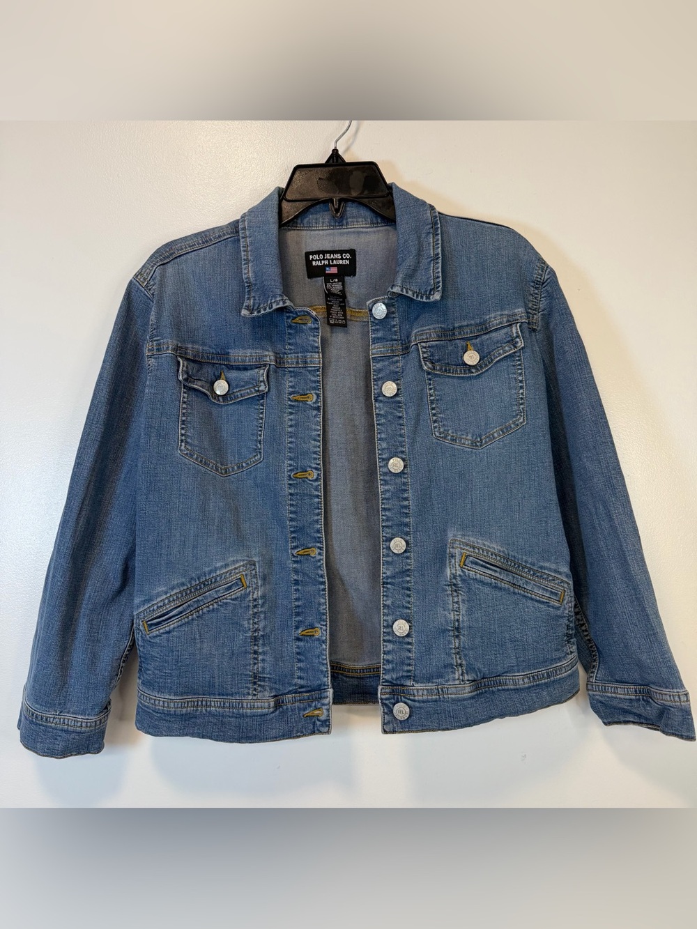 Polo Jeans Co. Ralph Lauren blue Jean jacket Y2K Stretch Crop Women’s Large
